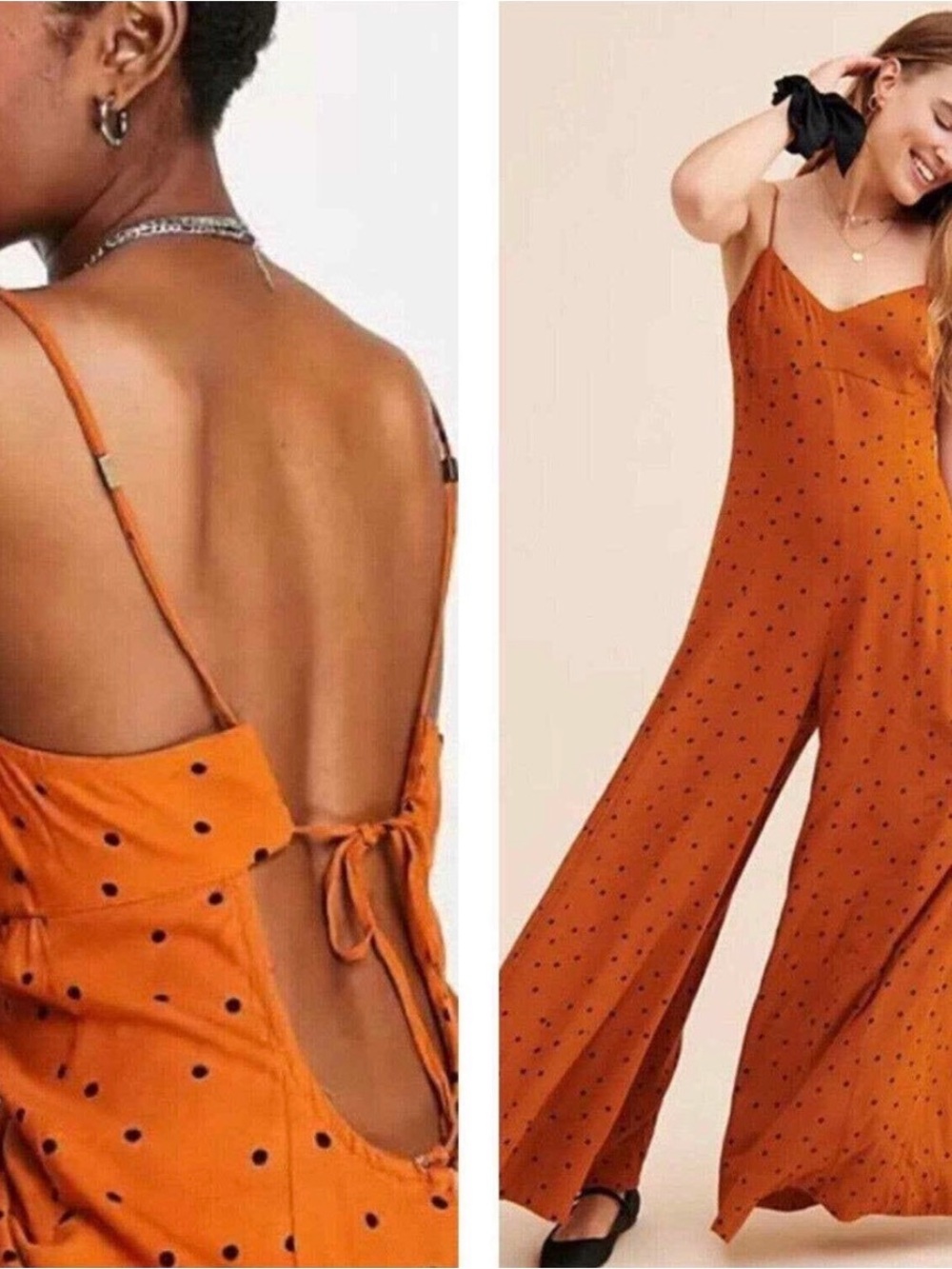 Free People Rust Orange Polka Dot Jumpsuit Size Large